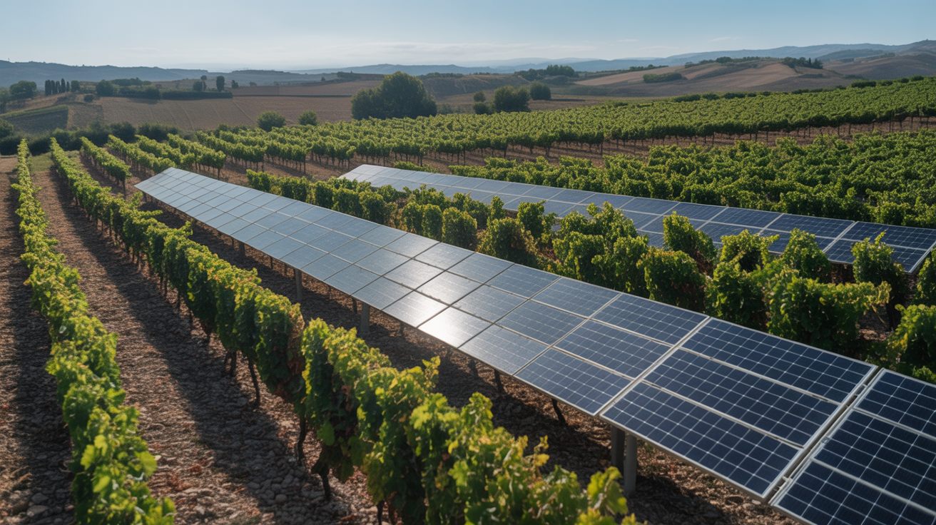 Vinya mediterrània amb panells solars agrovoltaics